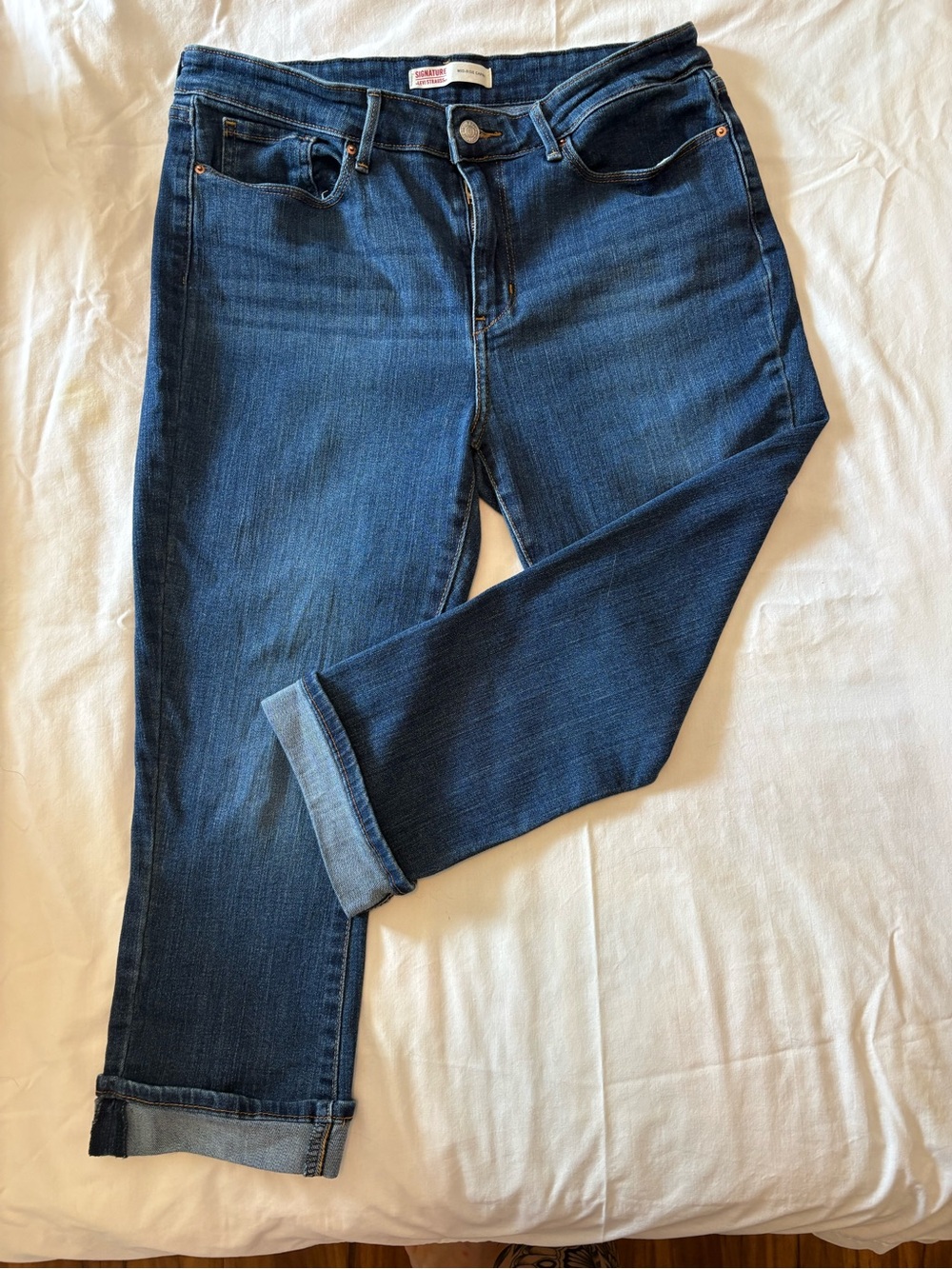 Dark Blue Ankle Cropped Women's Jeans - Classic Slim Fit